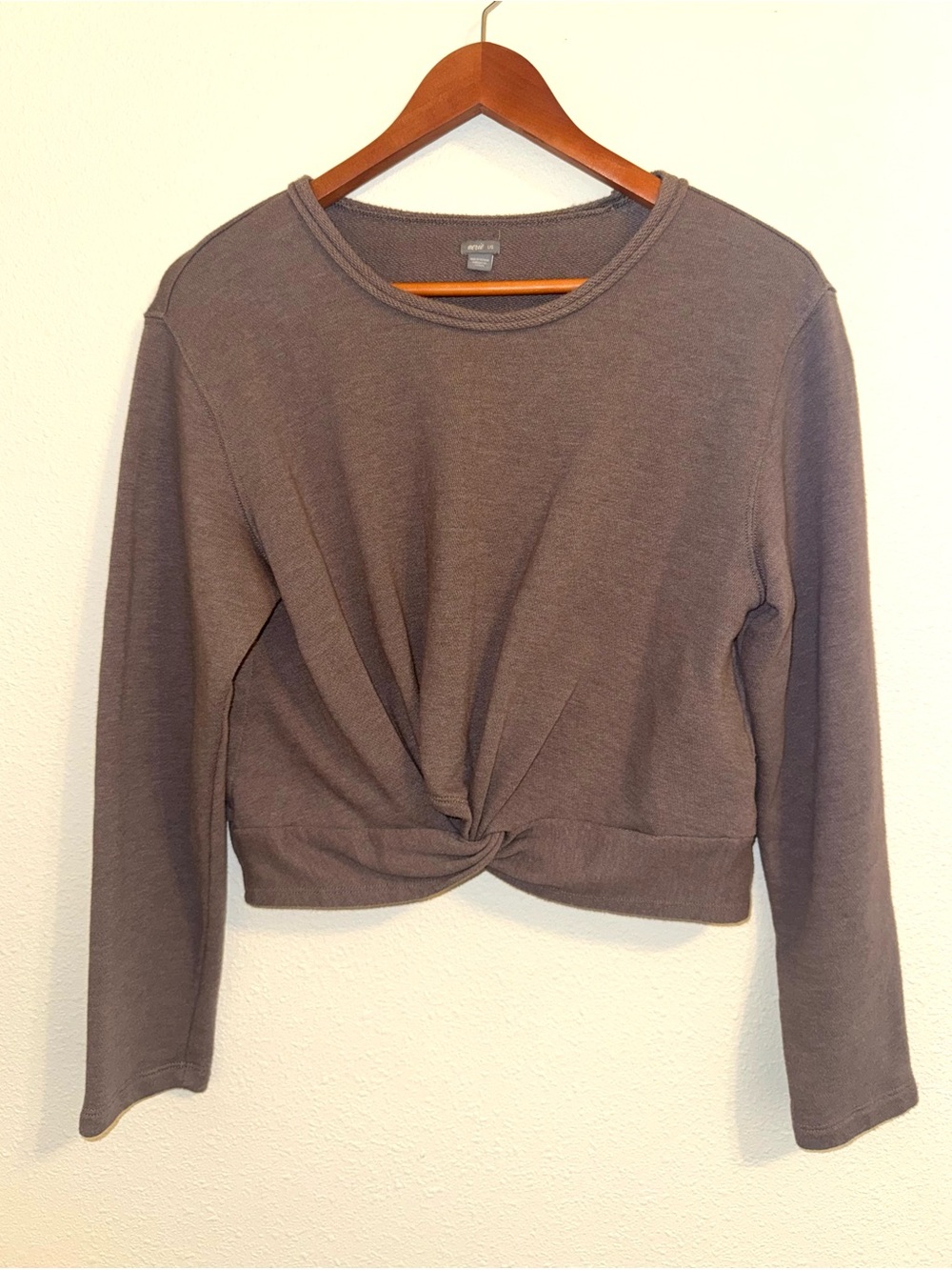 Aerie Twist Front Cropped Pullover Sweatshirt Brown Size Large